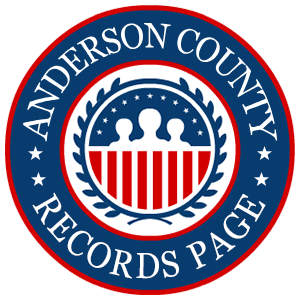A round, red, white, and blue logo with the words 'Anderson County Records Page' in relation to the state of Kentucky.